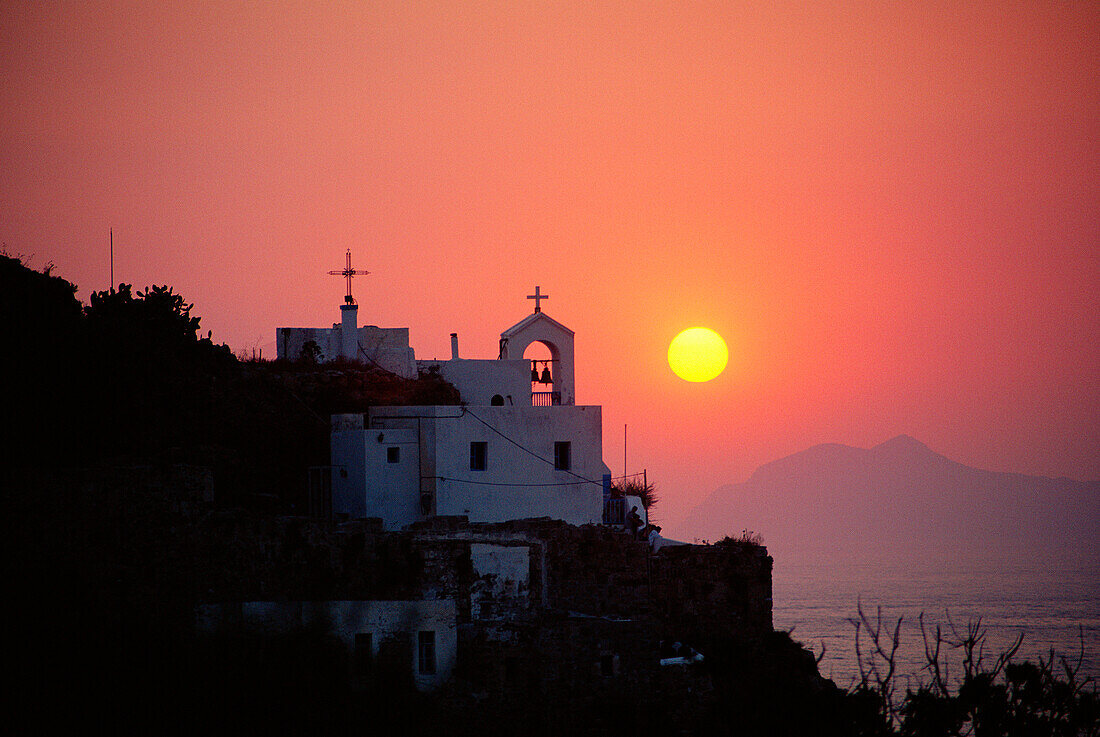 Panayia Spiliani Monastery at sunset, Mandhraki, Nisyros Island, Greek Islands