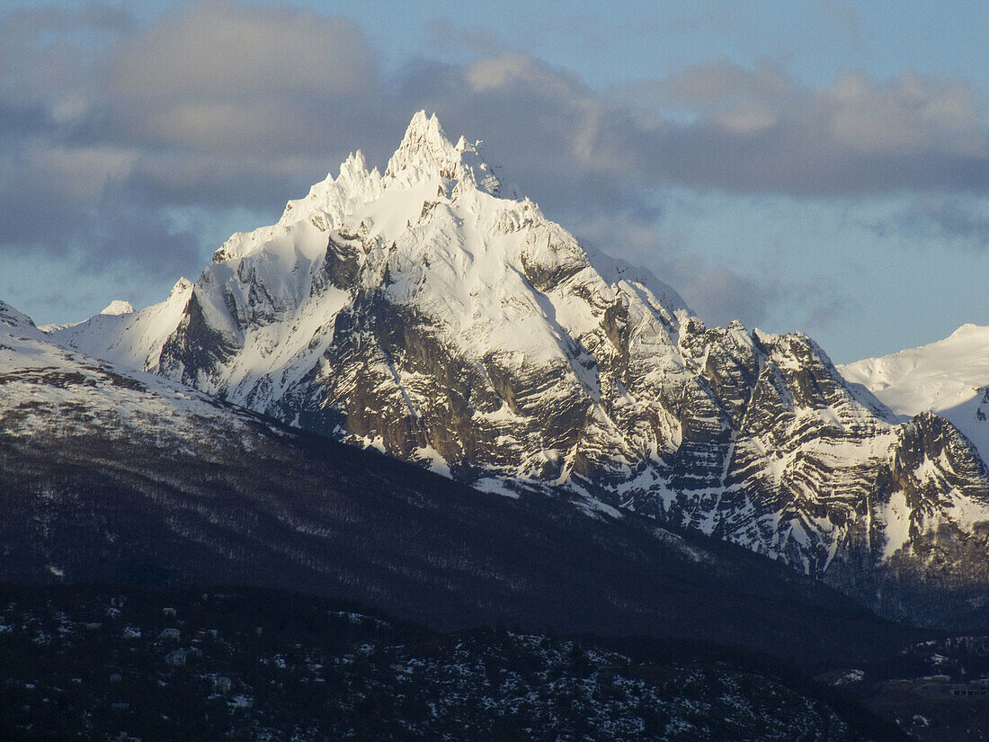 America, Andes, Argentina, Del, Earth, End, Fire, Landscape, Month, Months, Mount, Of, Olivia, Panoramic, Patagonia, Peak, Snow, Snowy, South, Sunrise, The, Ushuaia, View, World, XC8-764955, agefotostock