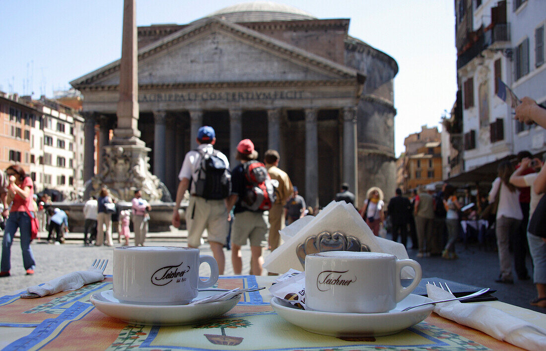 Pantheon & coffee cups, Rome, Lazio, Italy