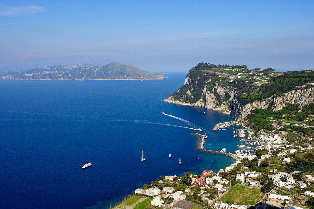 Village on the rocky coast in the sunlight, Capri, Italy, Europe