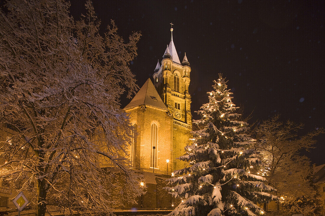 St.-Katharinen-Kirche am Abend, Annaberg-Buchholz, Erzgebirge, Sachsen, Deutschland