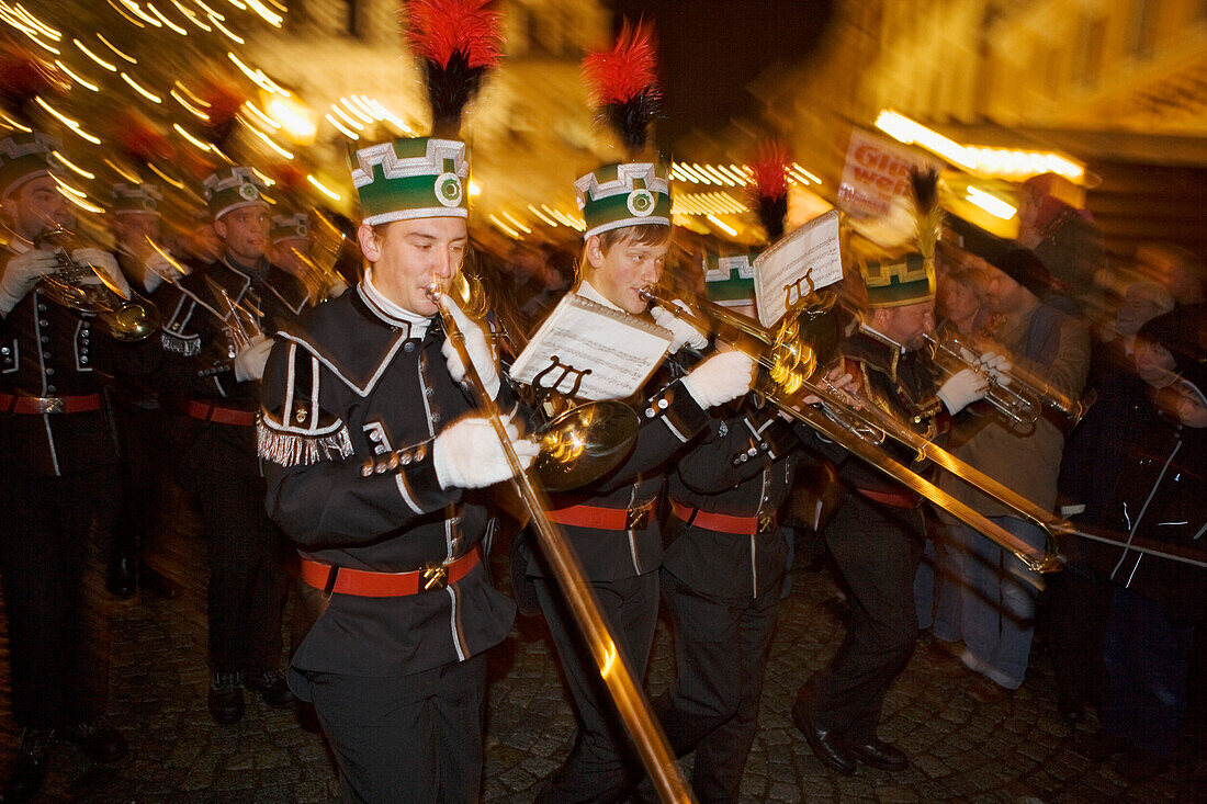 Miners parade in Schwarzenberg, Ore mountains, Saxony, Germany