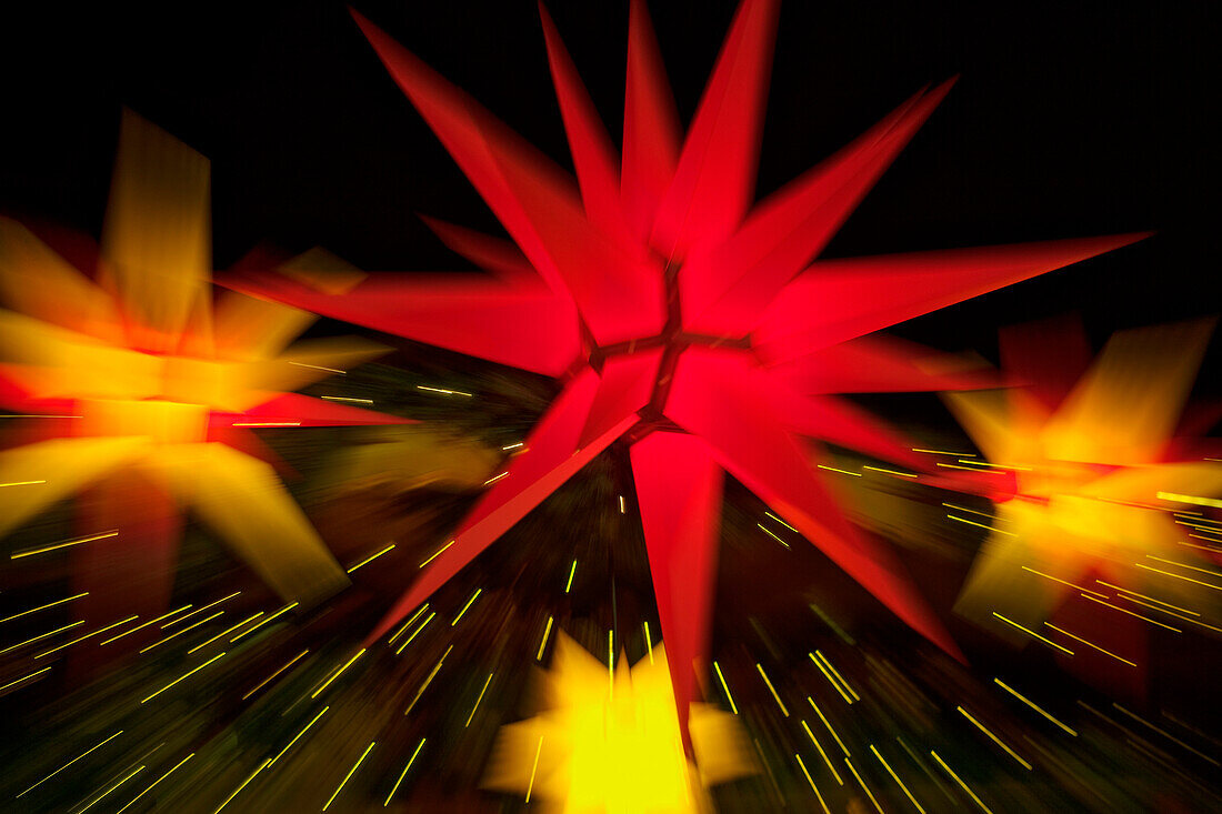 Illuminated stars, Striezelmarkt, Dresden, Saxony, Germany