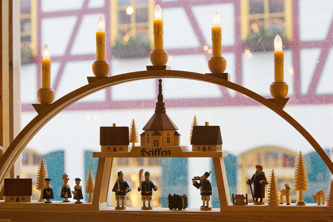 Wooden candle arch, Seiffen, Ore mountains, Saxony, Germany