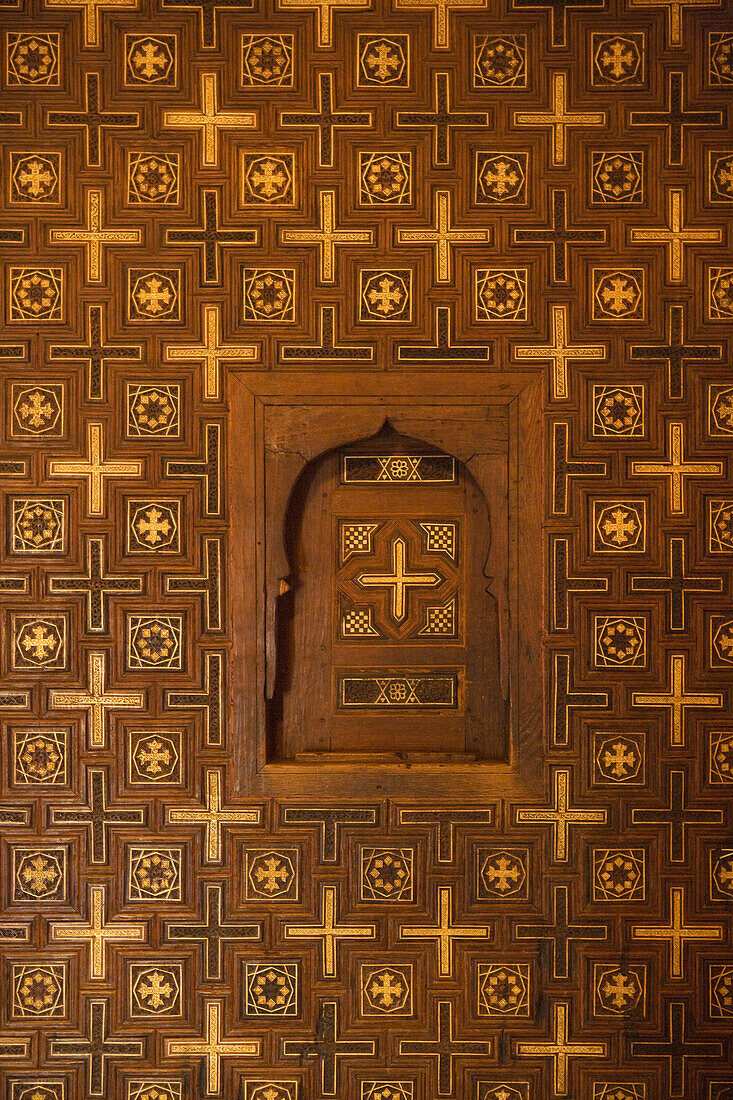 Detail of a wooden door in the Coptic church of the coptic museum, Cairo, Egypt, Africa