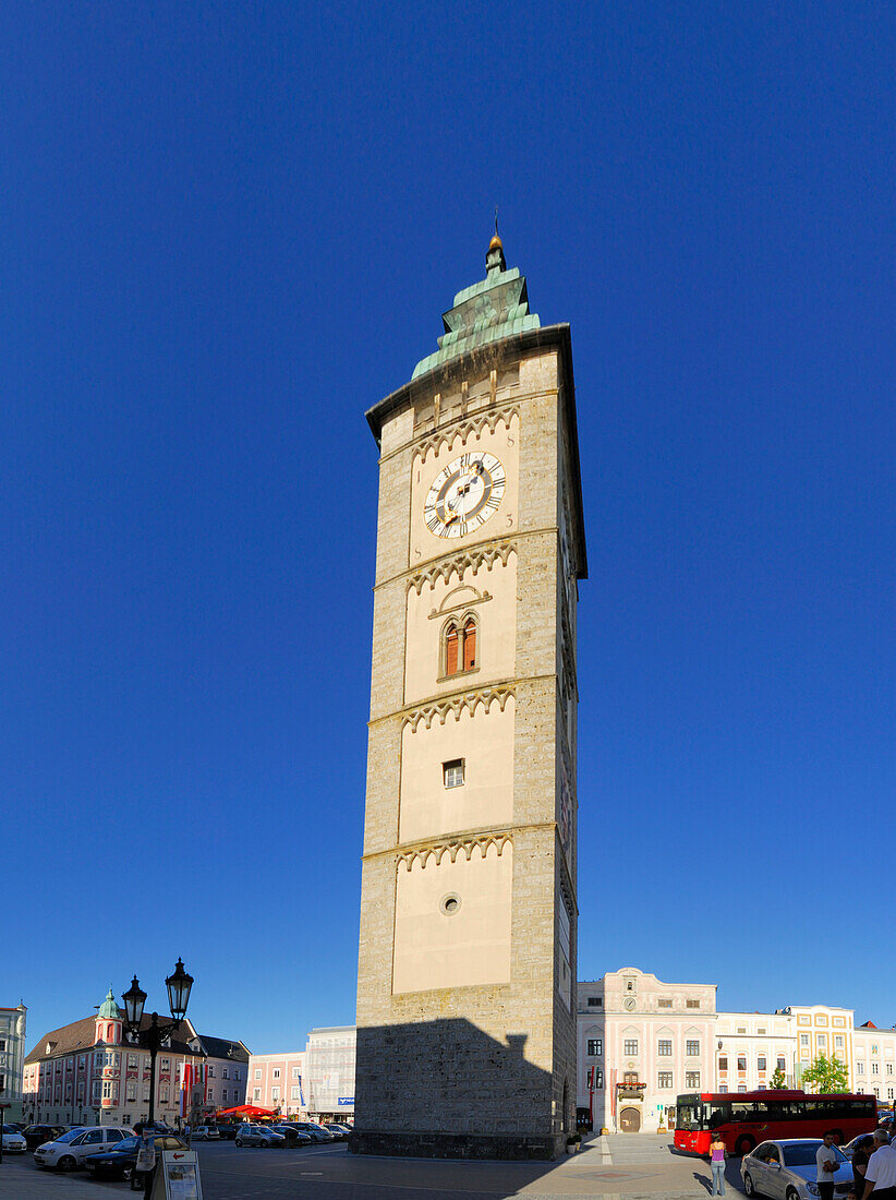 City tower and city square, Enns, Upper Austria, Austria