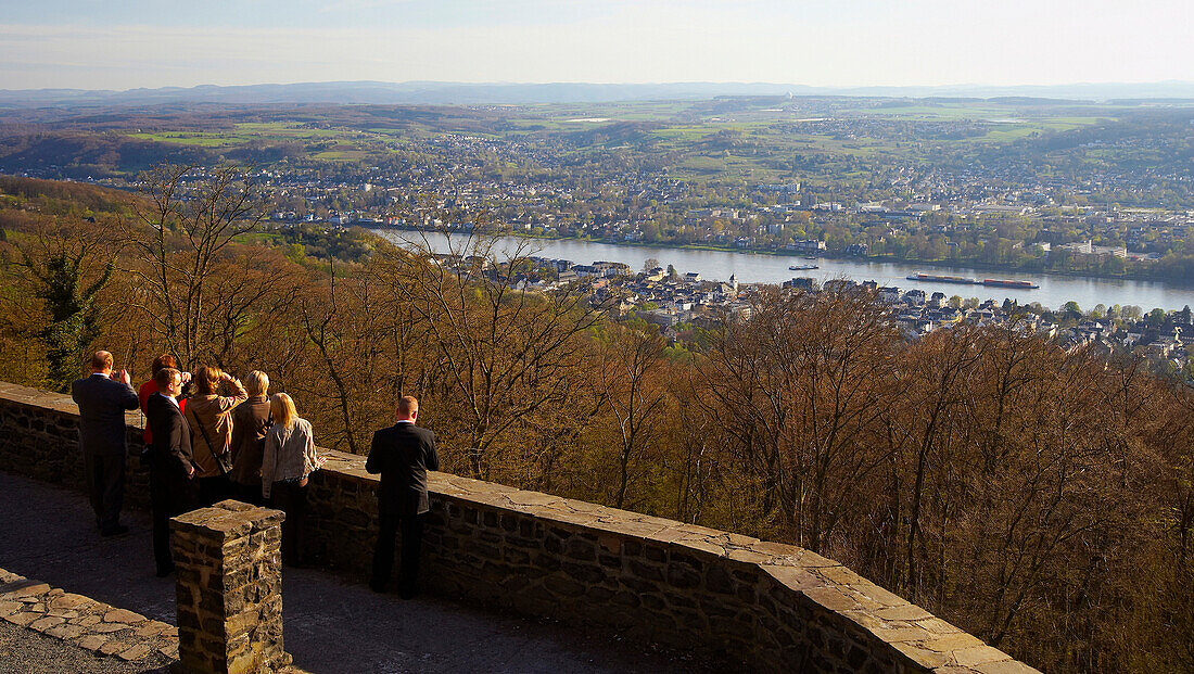 Spring, day, view from the Petersberg at the Rhine with Königswinter and Bad Godesberg, Siebengebirge, Rhine, North Rhine- Westfalia, Germany, Europe