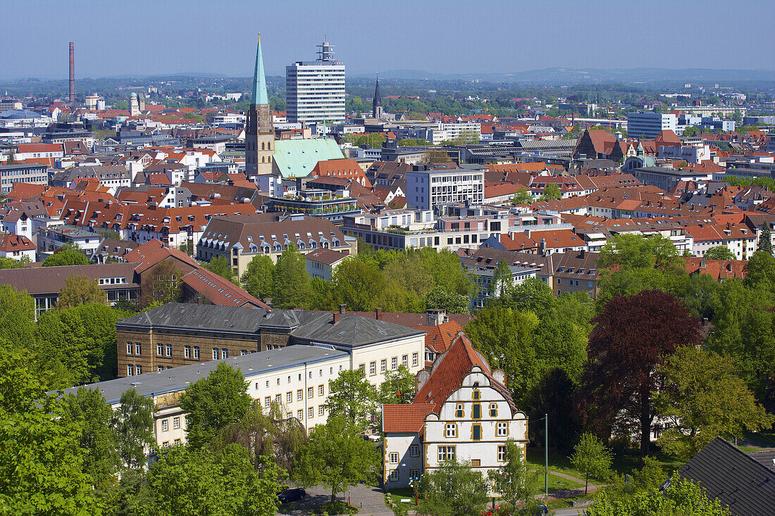 View over Bielefeld with namu in foreground, North Rhine-Westphalia, Germany