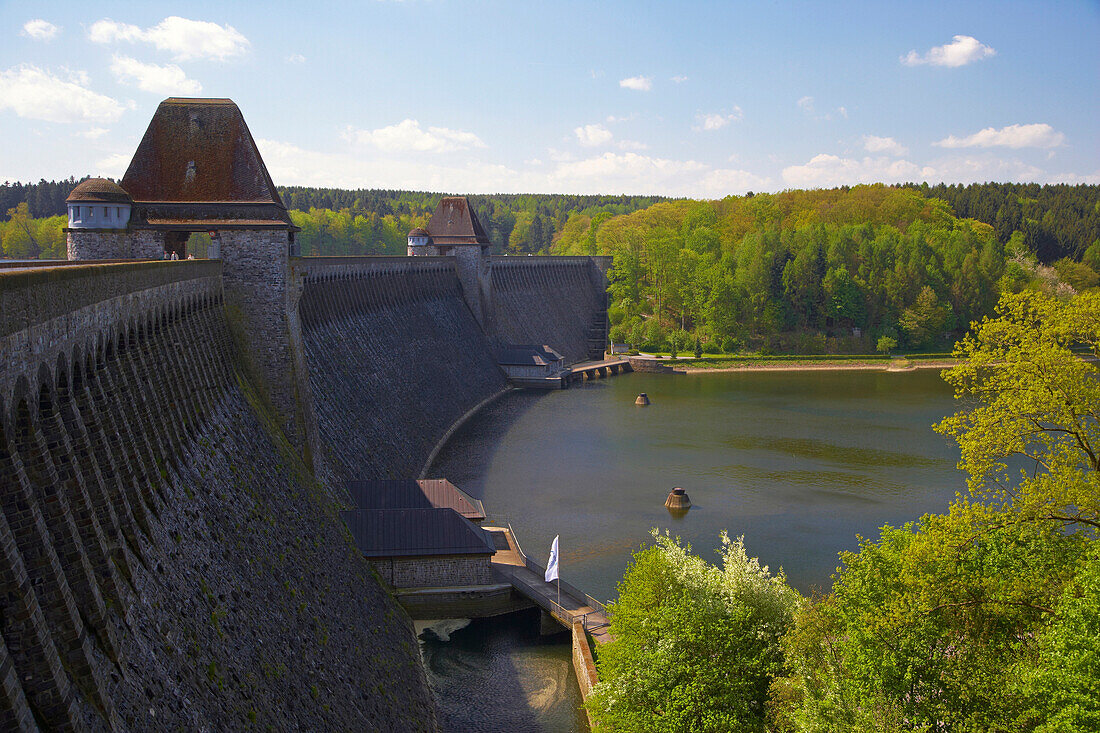 Dam at the Möhnesee, Naturpark Arnsberger Wald, Wildlife park, Sauerland, North Rhine-Westphalia, Germany, Europe
