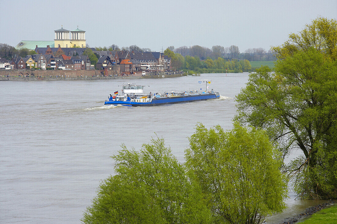 View over river Rhine to Rees, North Rhine-Westphalia, Germany