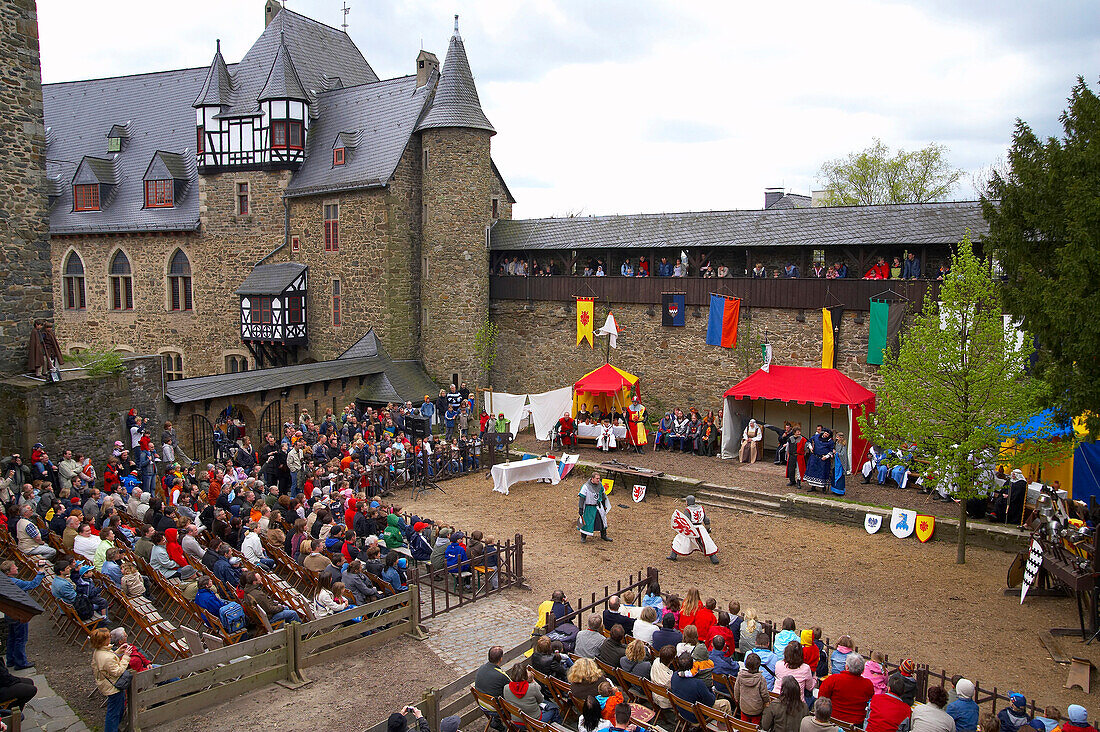 knights´ games of the Georg Ritter at Schloß Burg (castle), outdoor photo, spring, day, Solingen - Burg, Bergisches Land, North Rhine-Westphalia, Germany, Europe