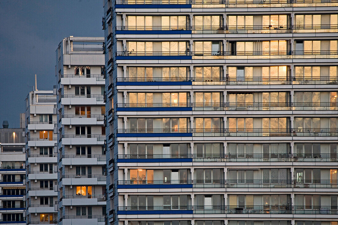 Plattenbau, former GDR buildings constructed of large, prefabricated concrete slabs. Leipziger Strasse Berlin, Germany