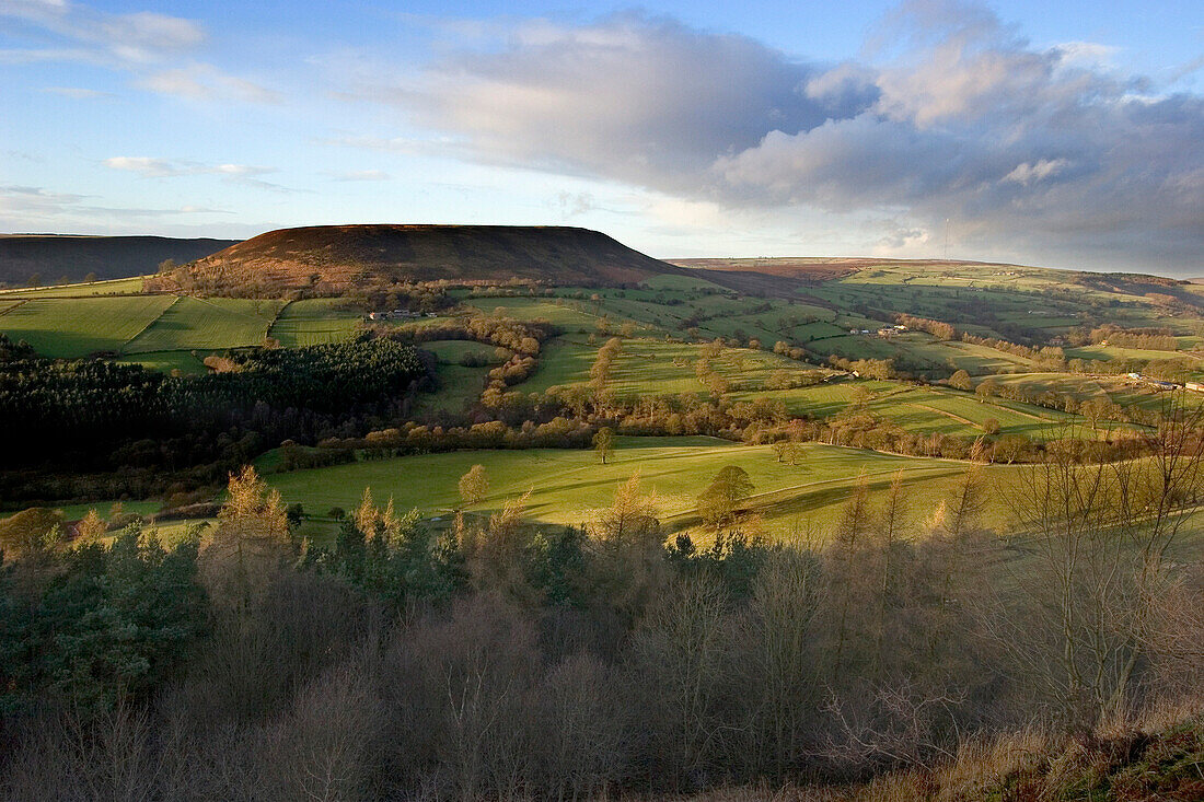 View over moorland to Easterside Hill in winter, Bilsdale, Yorkshire, UK, England