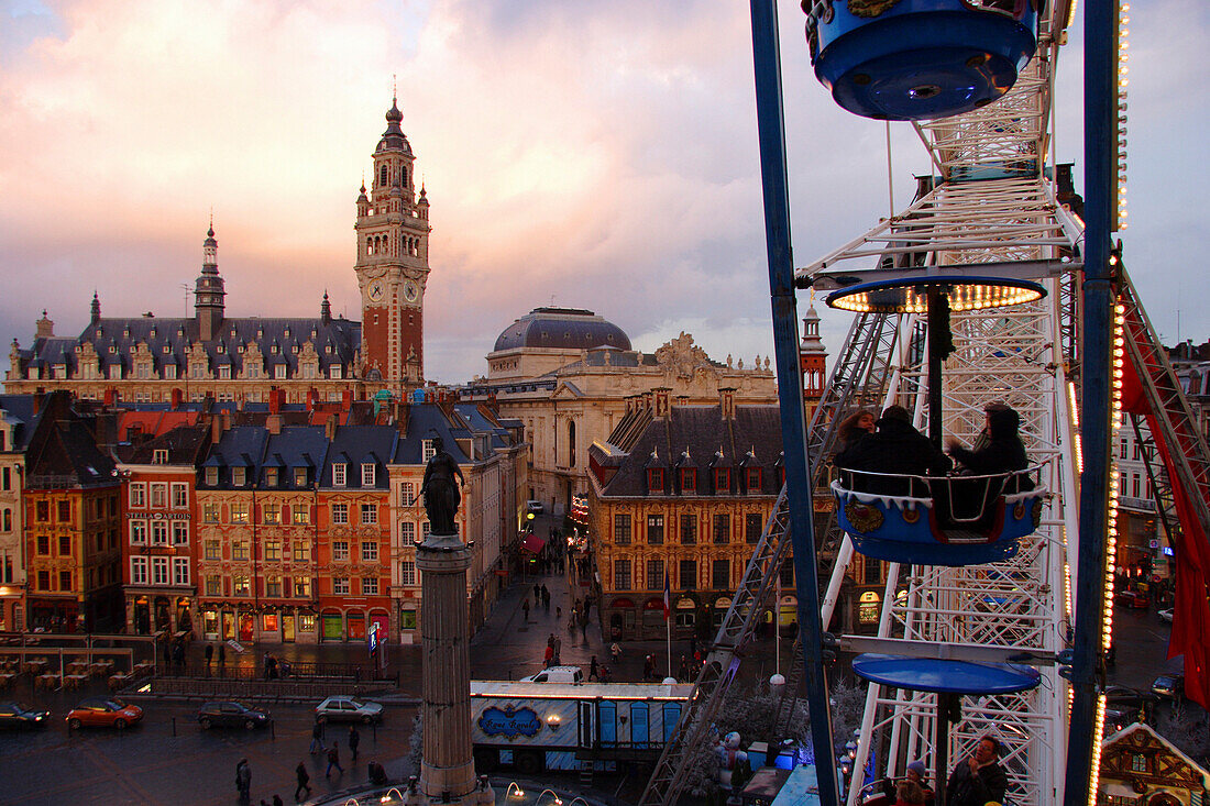 Ferris wheel and Grande-Place from above, Lille, Nord pas de Calais, France