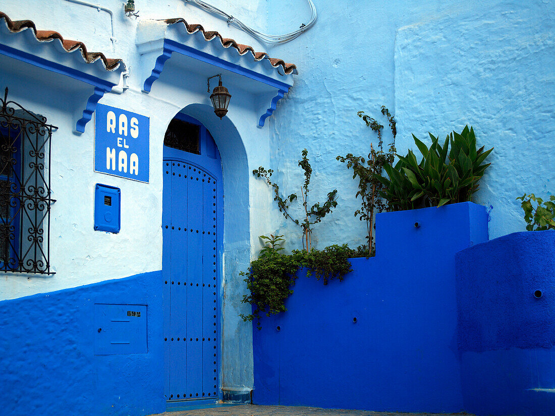Blue-painted house in the old town, Chefchaouen, Morocco