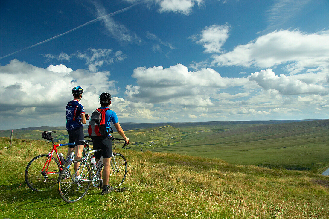 Cyclists admiring Pennine view at the Buckstones Deanhead, Cycling, Leisure & Activities