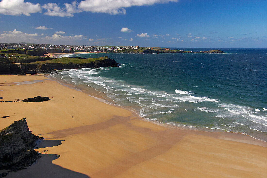 Whipsiderry Beach and Trevelgue Head, Newquay, near, Cornwall, UK, England