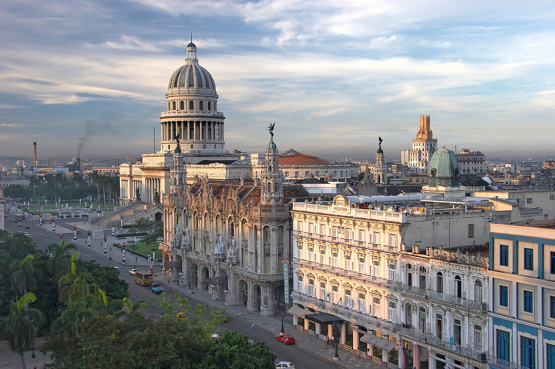 Parque Central with the Capitol Building and Grand Theatre and Hotel Inglaterra, Havana, Cuba, Caribbean