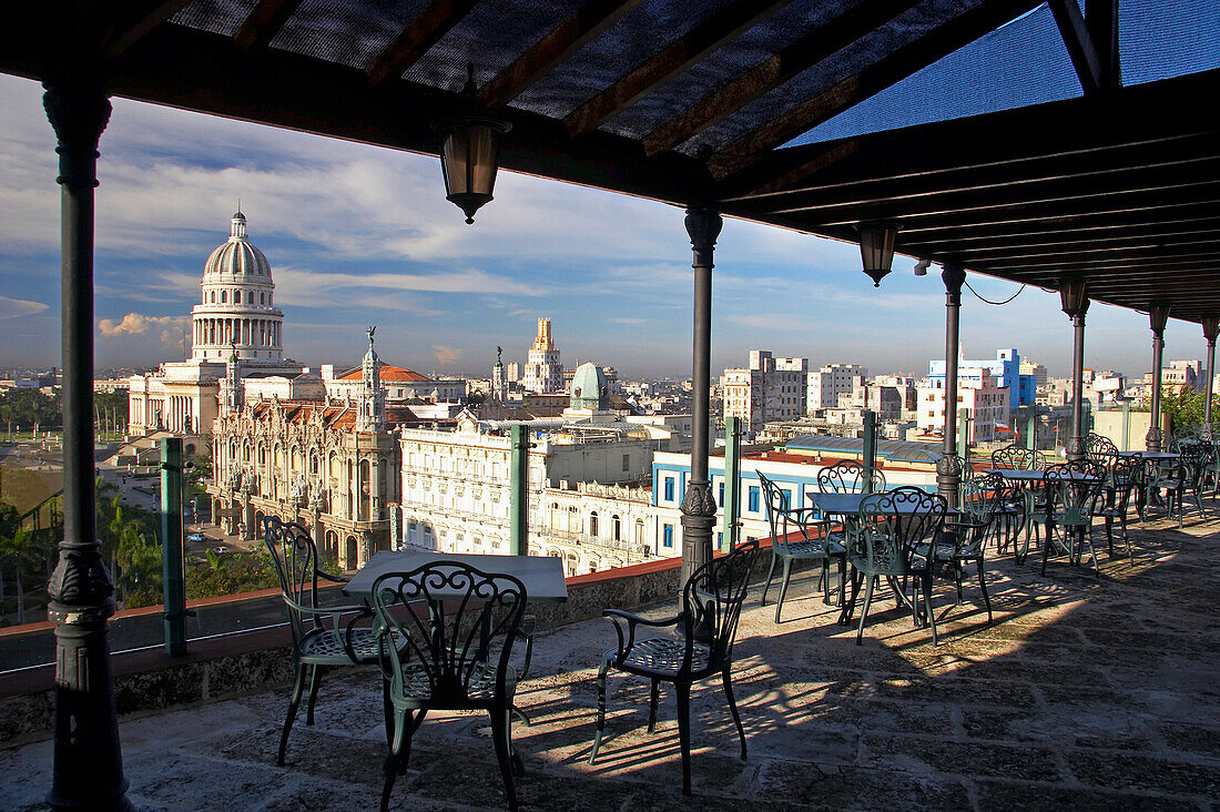 View over city from roof terrace of Parque Central Hotel, Havana, Cuba, Caribbean