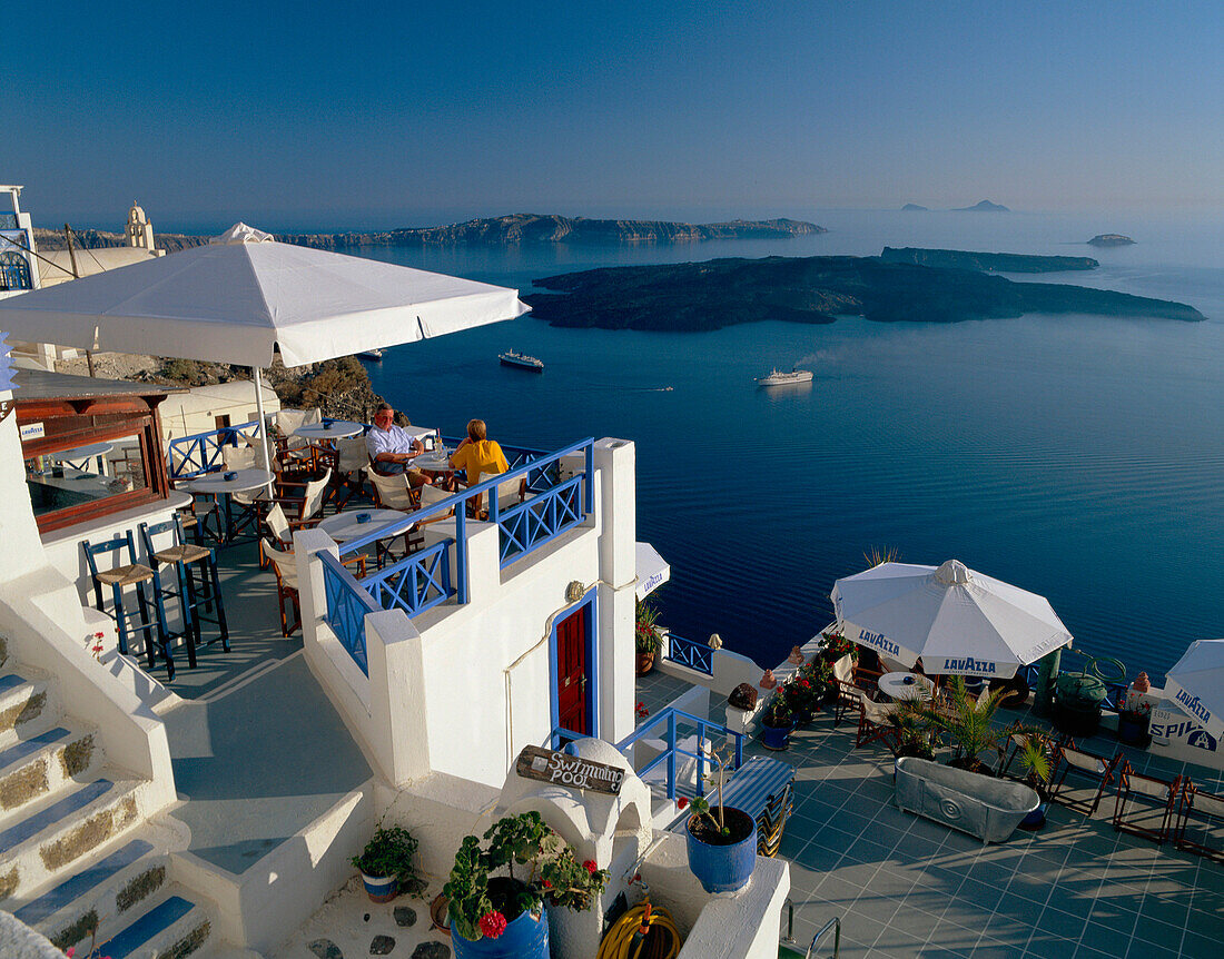 Cafe Overlooking Sea, Imerovieli, Santorini Island, Greek Islands