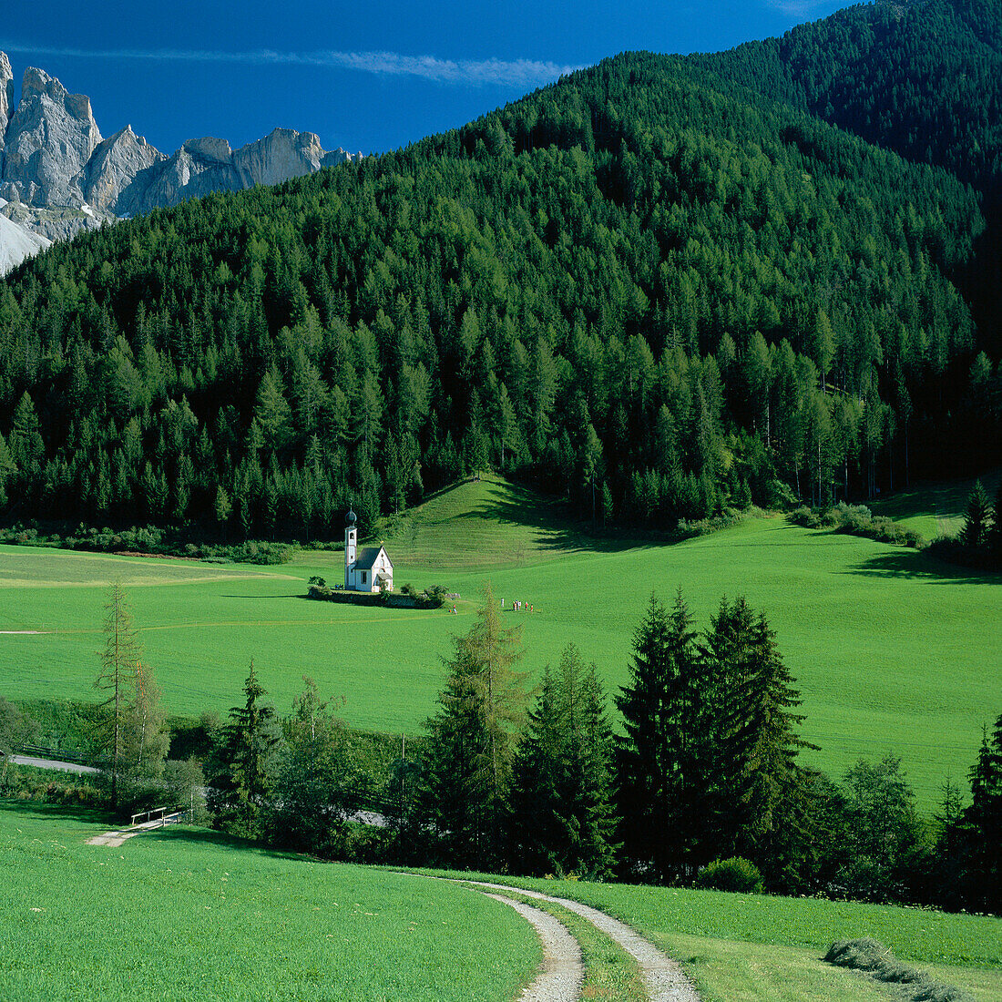Chapel of St. Johann in Ranui, Valley of Villnoss, General Landscape, Trentino-Alto Adige, Italy