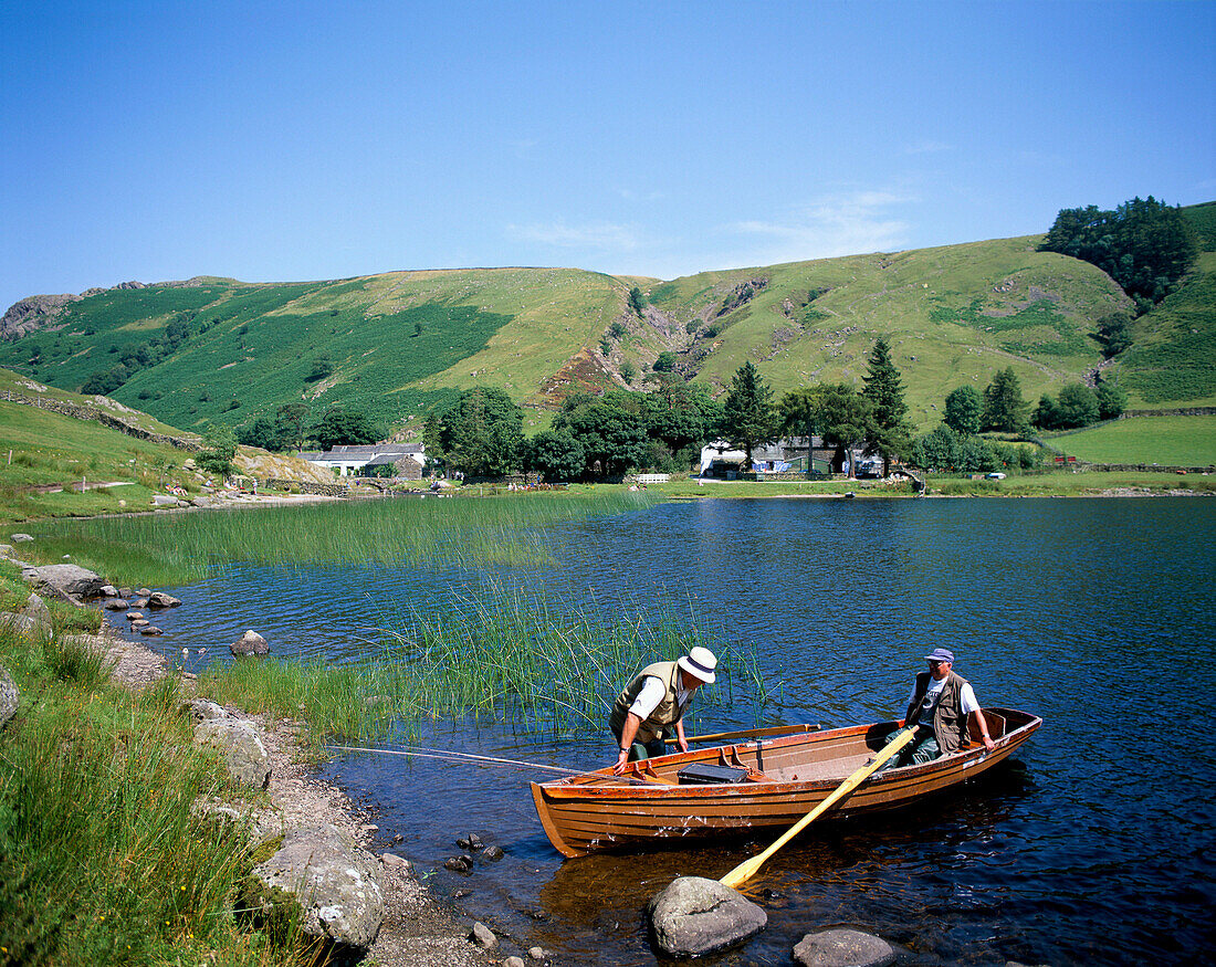Lake with Rowing Boat, Watendlath Tarn, Cumbria, UK, England