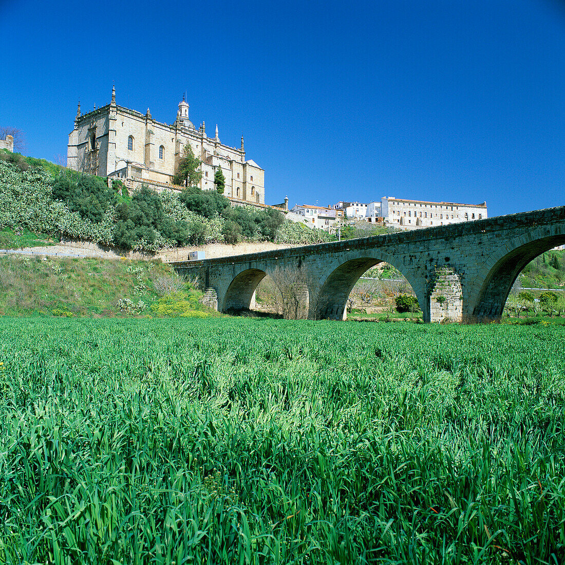 Puente Romano with Cathedral, Coria, Extremadura, Spain