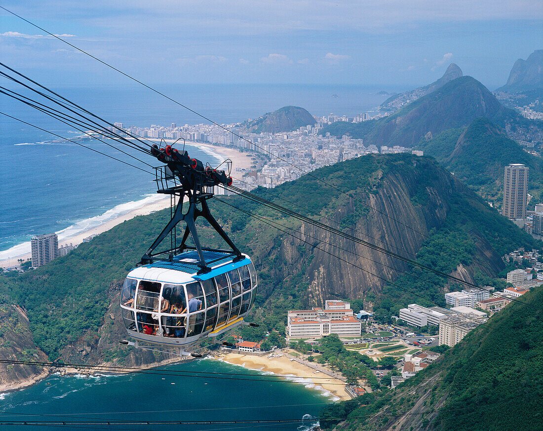 Cable Car & View to Copacabana Beach, Rio De Janeiro, Brazil