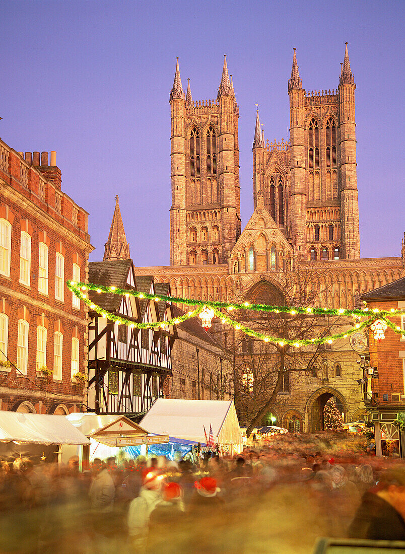 Cathedral & Christmas Market, Lincoln, Lincolnshire, UK, England