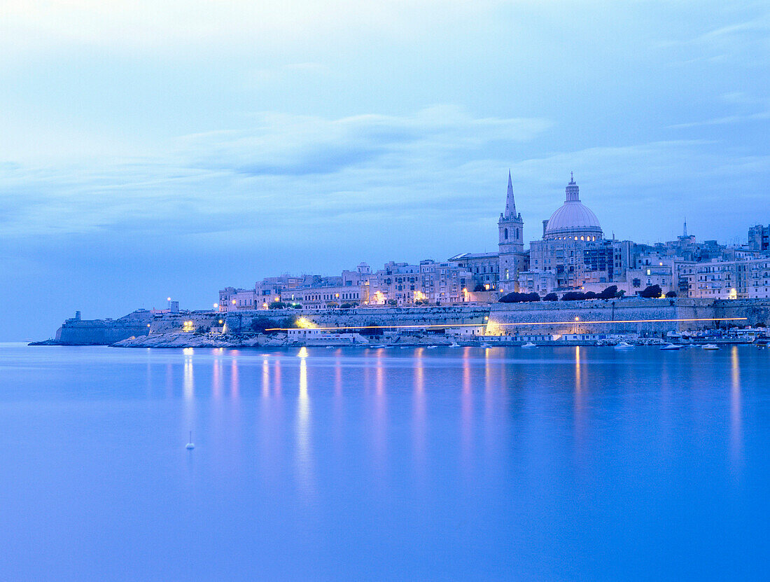 View to Valletta from Sliema at Night, Valletta, Malta, Maltese Islands