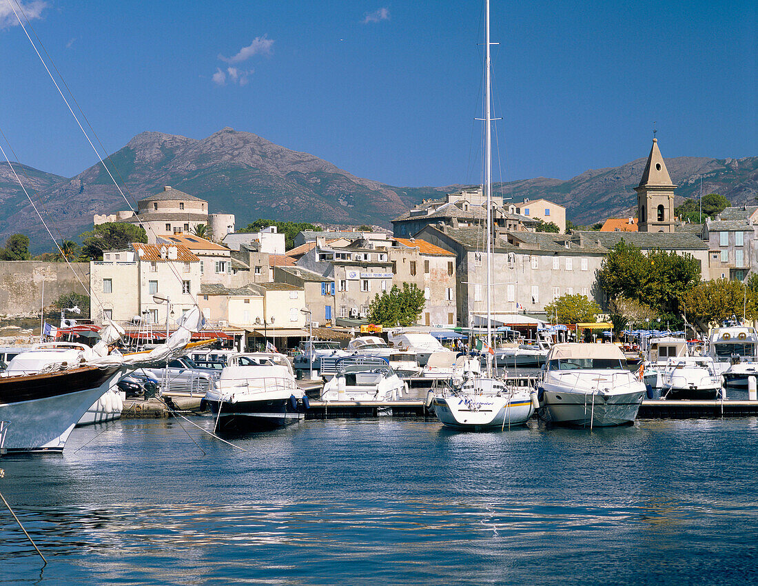 View of Harbour and Town, St. Florent, Corsica, France