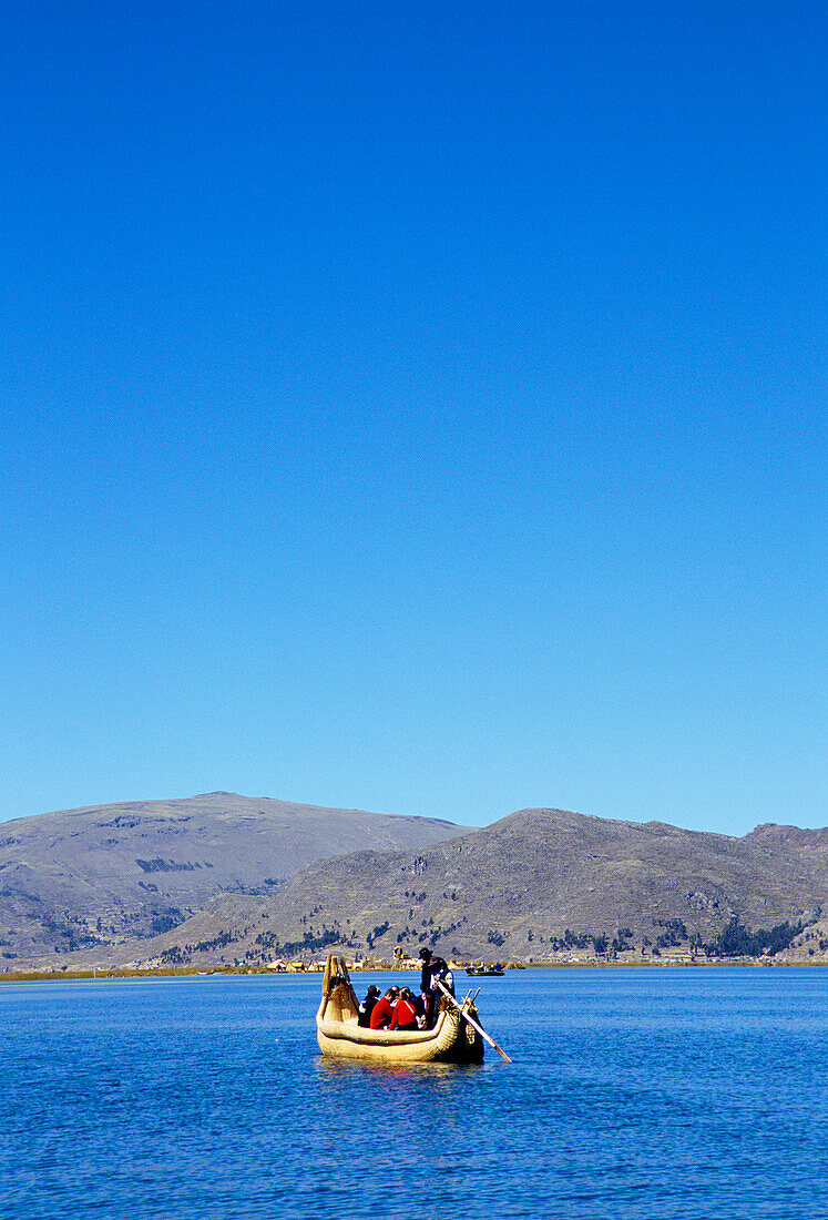 View over Lake with Reed Boat, Lake Titicaca, Peru