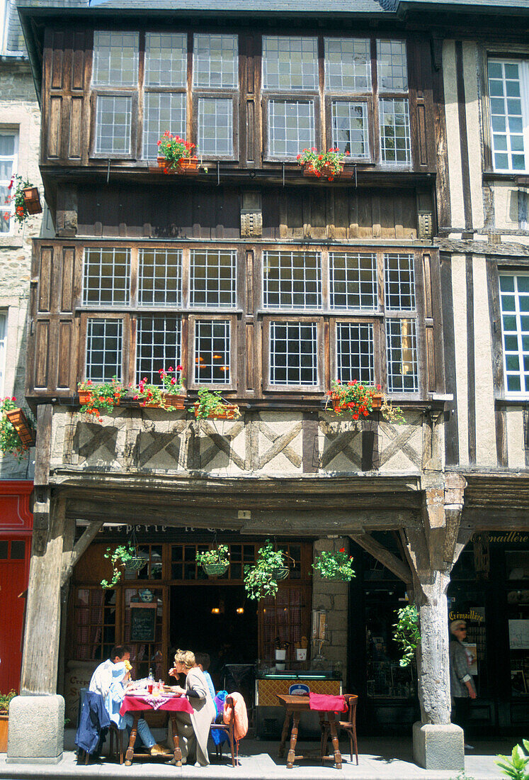 Street Cafe in Old Town, Dinan, Brittany, France