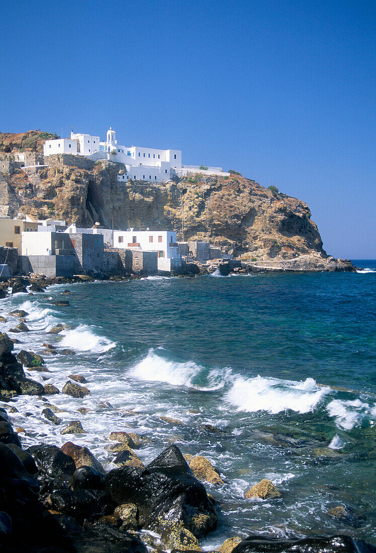 View along coast to Panaya Spiliani Monastery, Mandhraki, Nisyros Island, Greek Islands