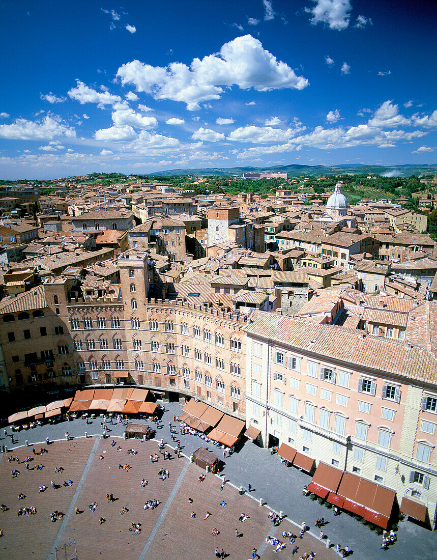 Piazza Del Campo & Cityscape from Torre Mangia, Siena, Tuscany, Italy