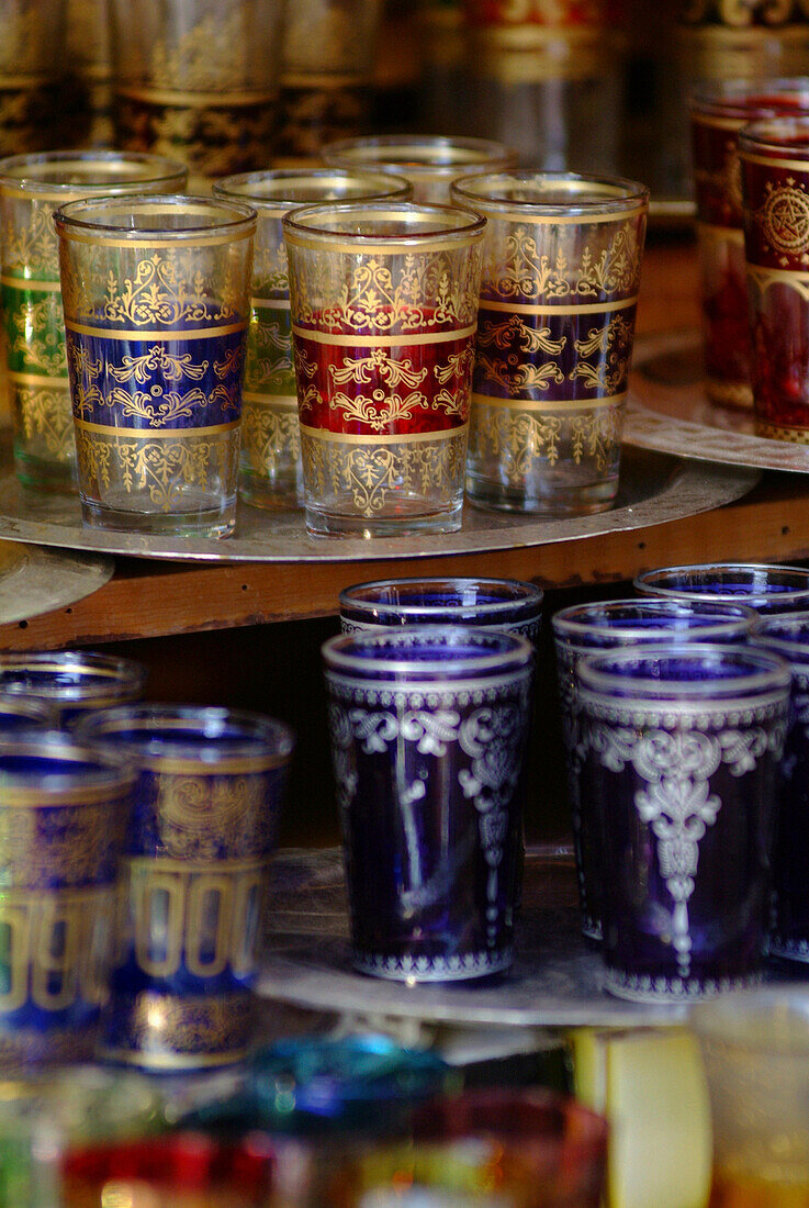 Tea glasses for sale, Marrakesh, Morocco