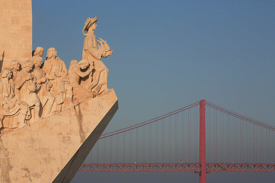 Monument to the Discoveries and 25th of April Bridge, Lisbon, Estremadura, Portugal