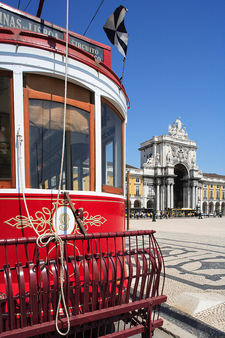 Victory Arch and tram, Lisbon, Estremadura, Portugal