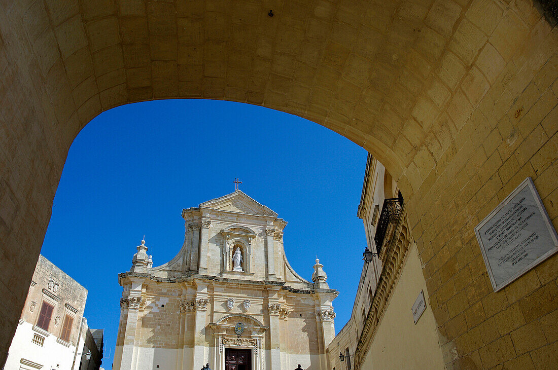 The Citadel, cathedral through arch, Victoria, Gozo, Maltese Islands