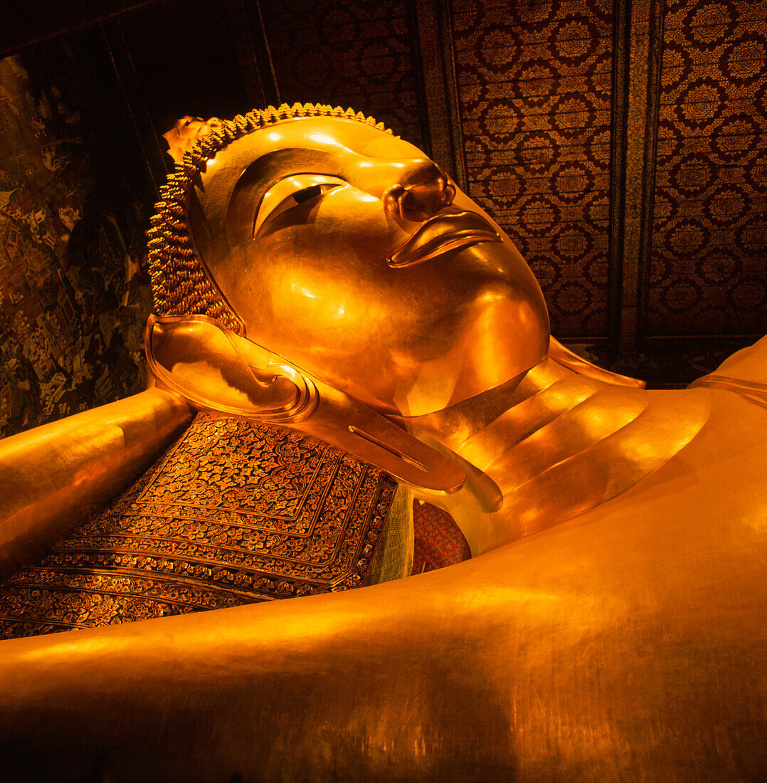 Close up of the Reclining Buddha, Bangkok, Thailand