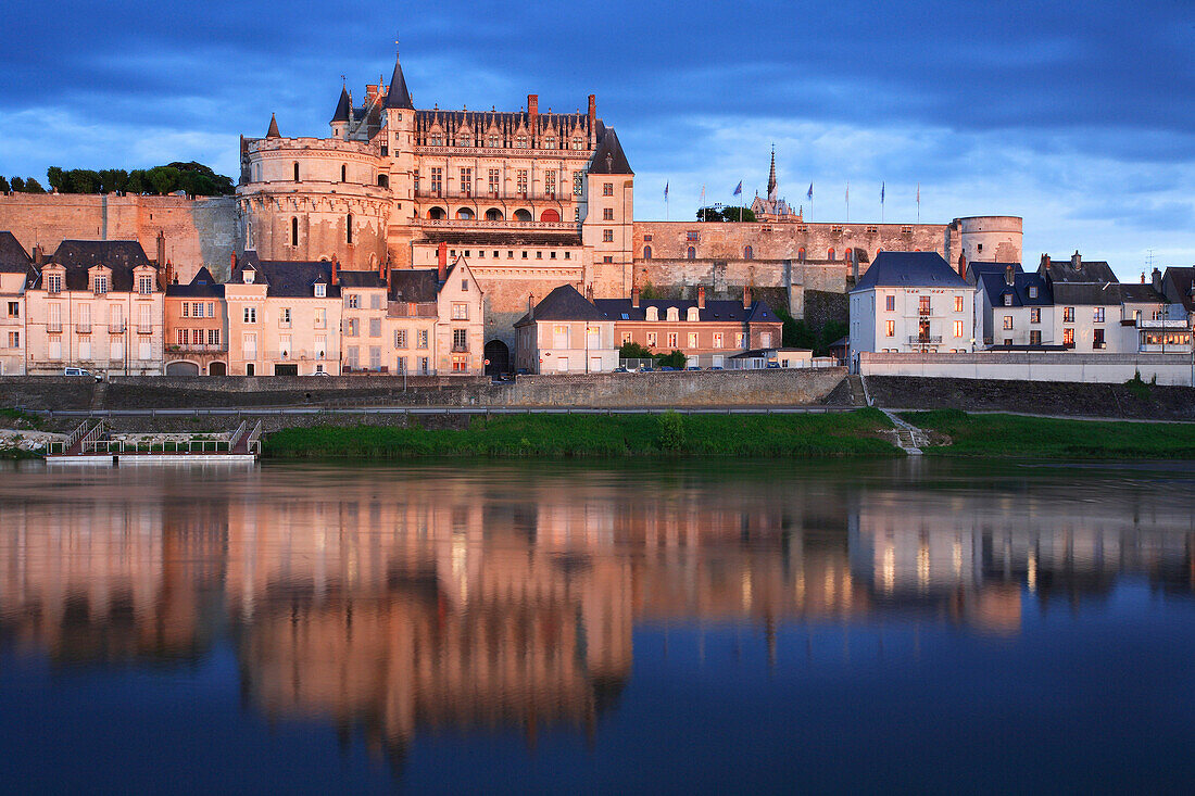 Chateau reflected in the Loire, Amboise, The Loire, France