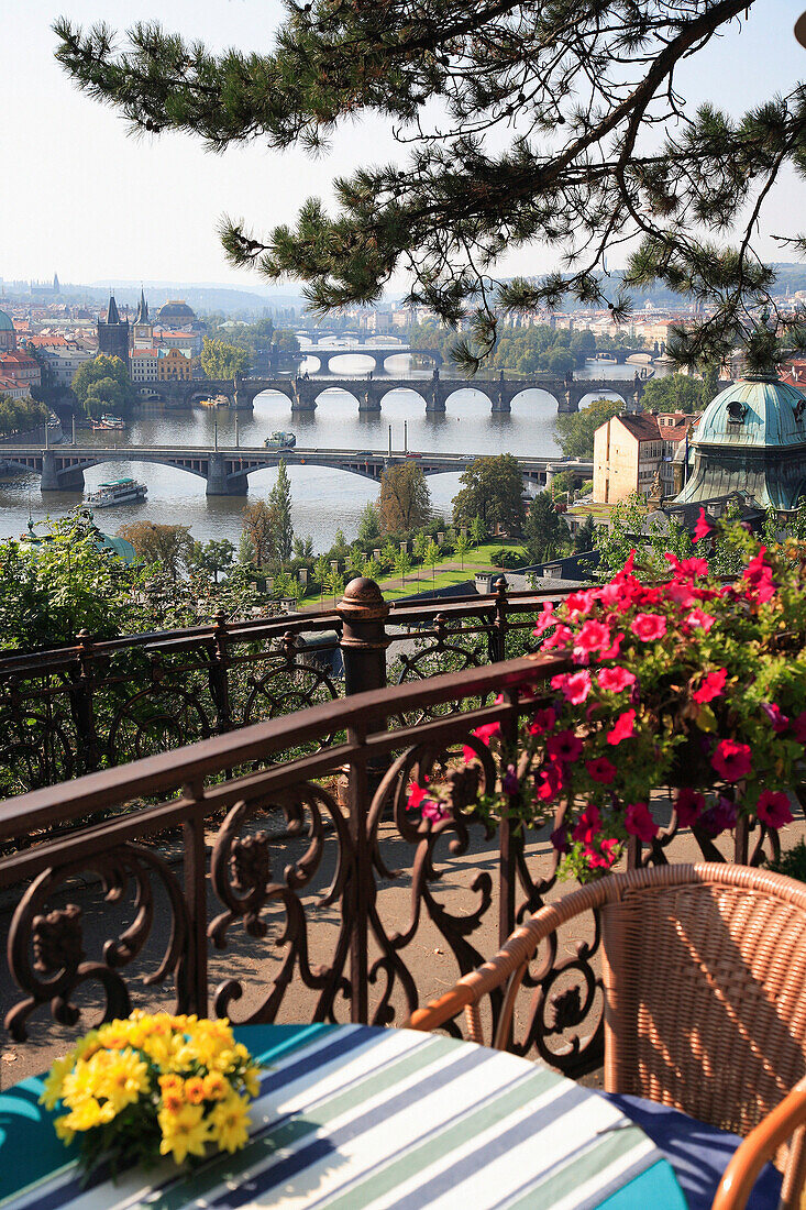 View from Letenske Sady over Vltava River to the Old Town, Prague, Czech. Republic