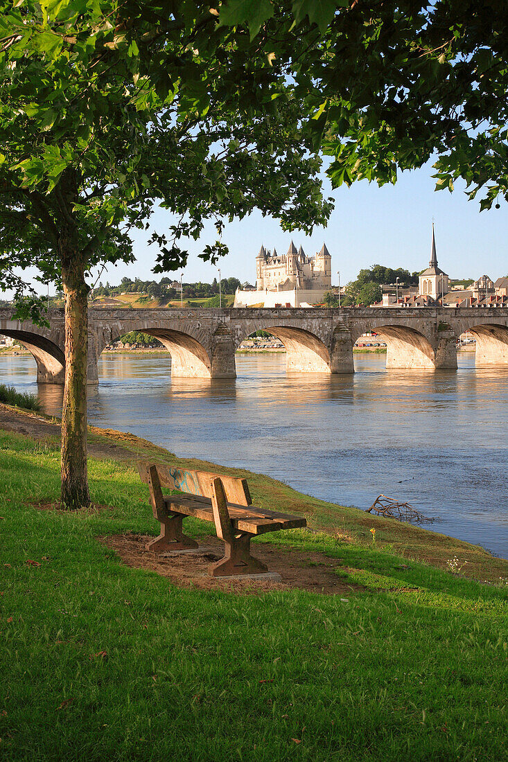 View across the Loire to the chateau, Saumur, The Loire, France