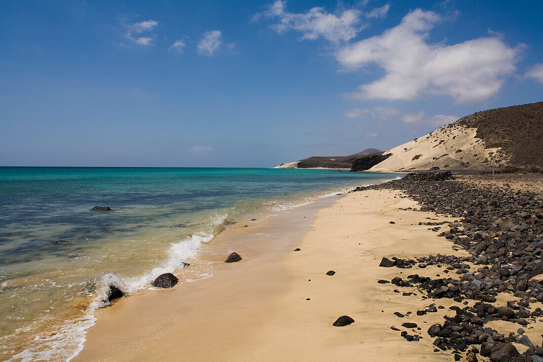 Sandstrand im Sonnenlicht, Jandia Halbinsel, Fuerteventura, Kanarische Inseln, Spanien, Europa