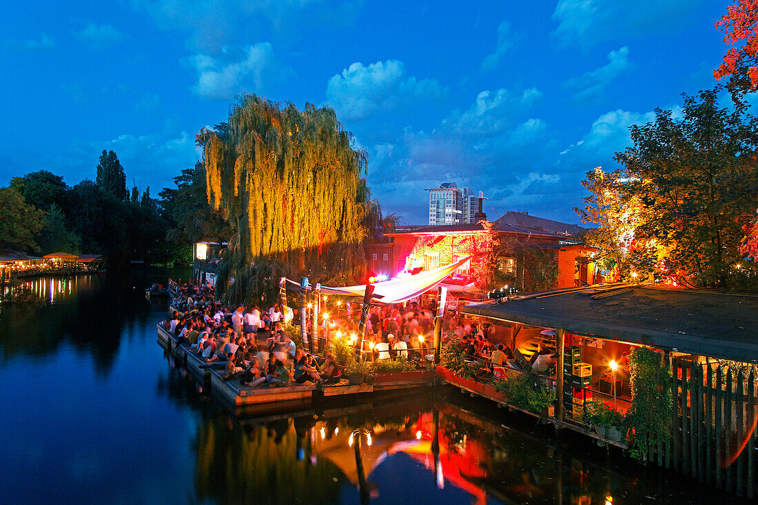 Cafe, Bar, Restaurant Freischwimmer in Kreuzberg in the evening, Berlin