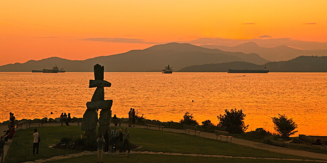 The Inushuk monument in sunset park at English bay, Olympic Symbol Westend, Vancouver City, Canada, North America