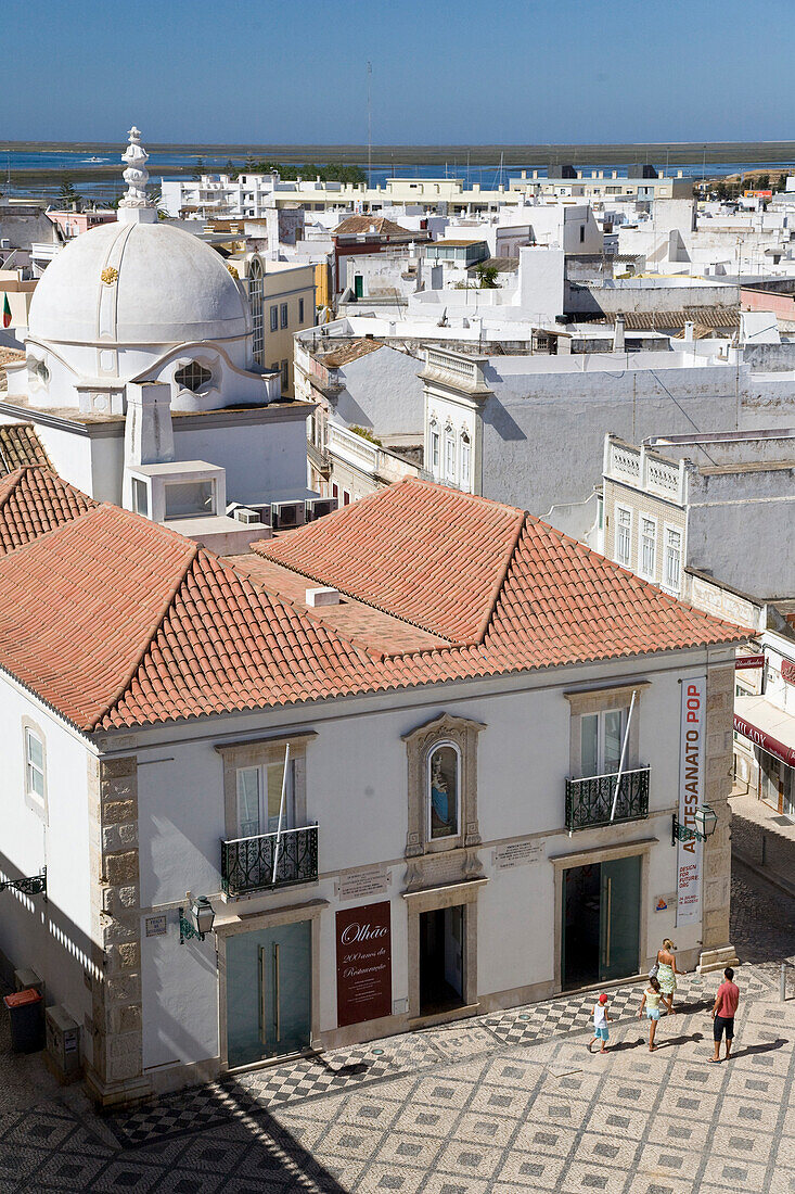 View over the town of Olhao, white houses and roofs, Olhao, Algarve, Portugal