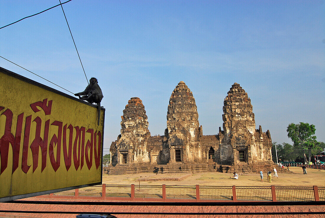 Prang Sam Yot, the Khmer temple in the old town of Lopburi, Central Thailand, Asia