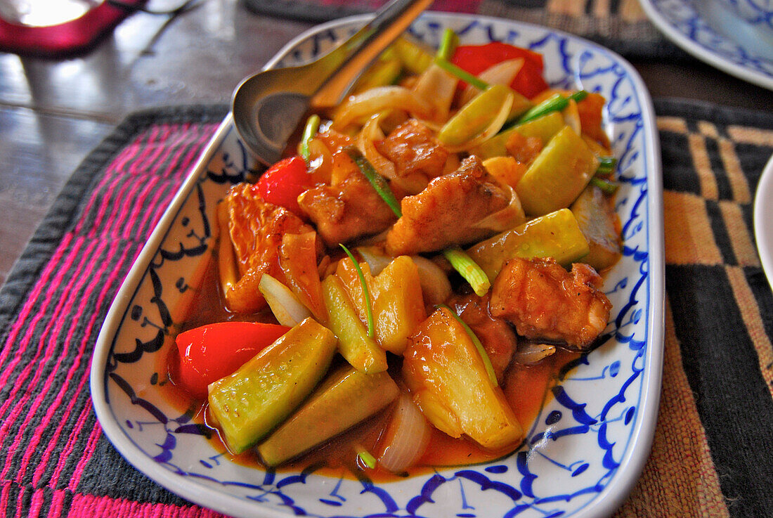 Sweet and sour fish at Bai Fern Restaurant, Mae Sot, Thailand, Asia