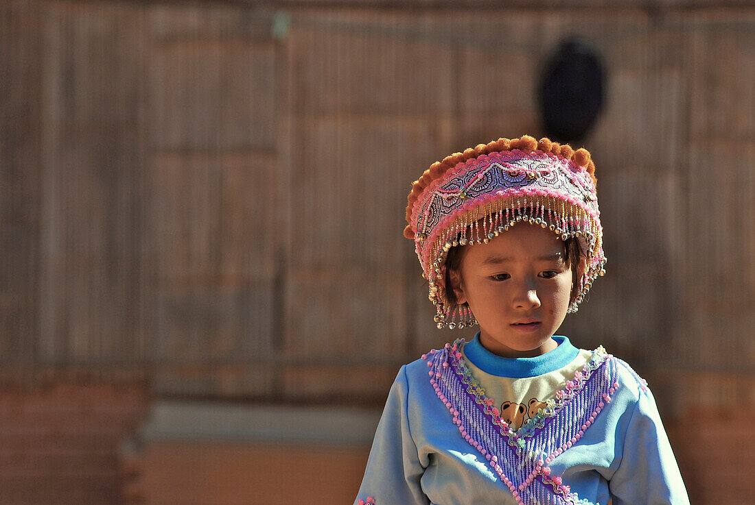 Girl in traditional dress, Mae Rim Valley, Hmong village, Province Chiang MaiThailand, Asia